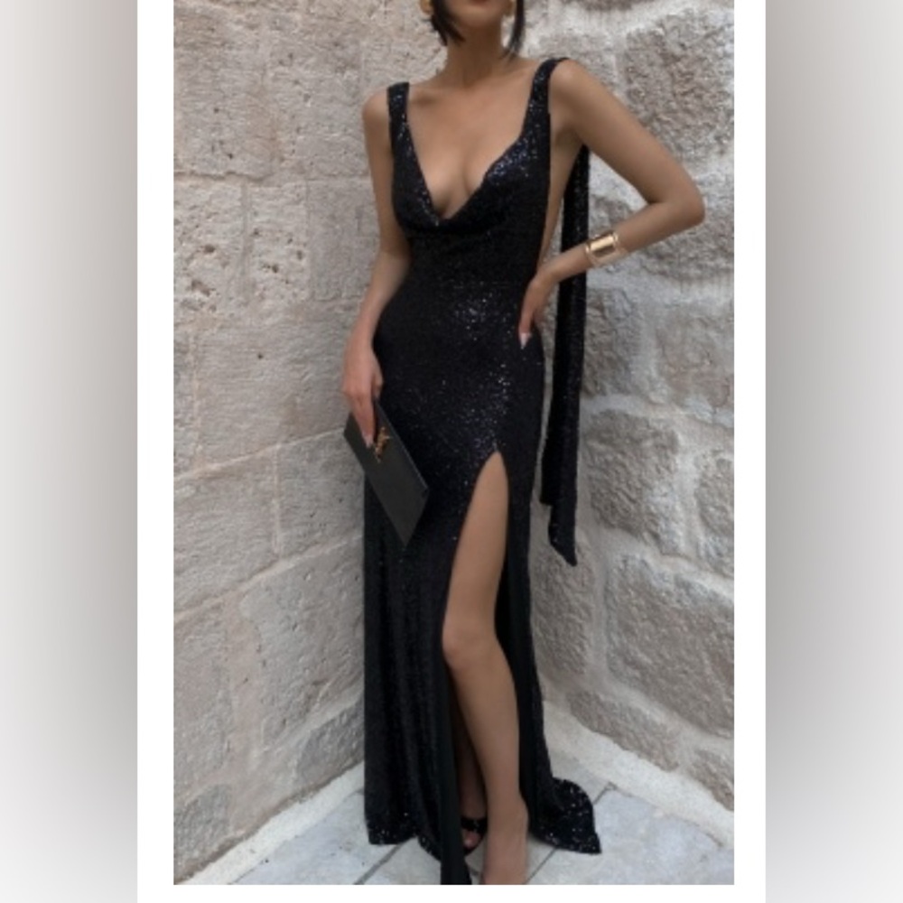 Showpo Black Glitter One Shoulder Dress